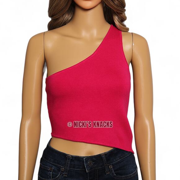 House of Harlow 1960 Pink Knit One Shoulder Crop Top Asymmetrical Hem Size M - Picture 3 of 10